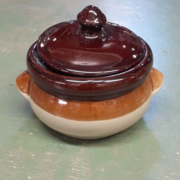 Vintage stoneware soup pot, toothpick holder, and egg dish. - Picture 2 of 15